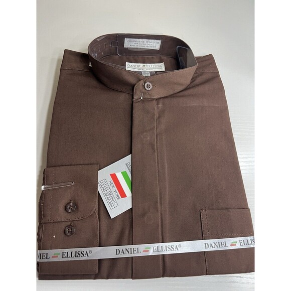 DANIEL ELLISSA MENS DRESS SHIRT BANDED COLLAR SEALED NWT 16.5 BROWN - Picture 1 of 9